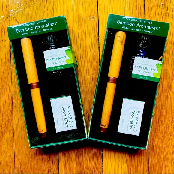 sparoom Accessories - Aromatherapy Bamboo Pen Sets 100% Pure Peppermint Essential Oil. Set of Two!
